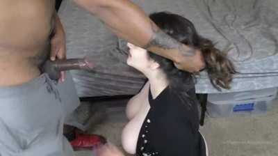 Got on my knees for my bull while my hubby watches me [ Sound on, click redgifs link]