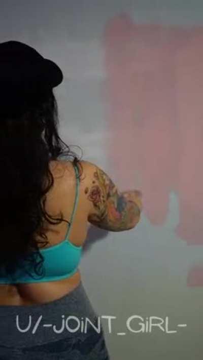 Need a painter? Call me, topless service included! (more pics and vids on my OF, link in comments)