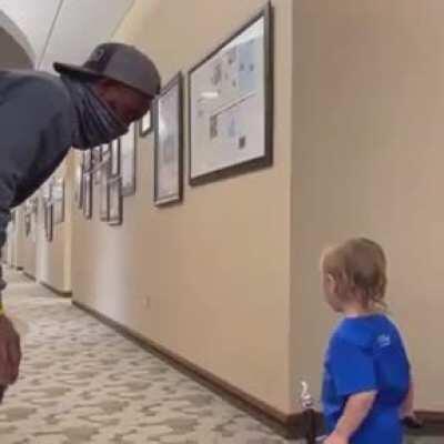 We're not crying, you’re crying. Blake Leeper, an eight-time Paralympic medalist and world record holder, inspired two-year-old KJ who was trying out his prosthetic leg for the first time ❤️