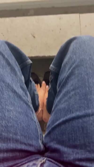 at a hockey game.. sitting where everyone can see me, taunting the players and the crowd with my teasing feet… whispering naughty things to myself. I mean do you expect anything else from me?! 😌😏😉