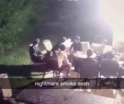 Officer just appears out of the bushes to crash these kids smoke sesh..