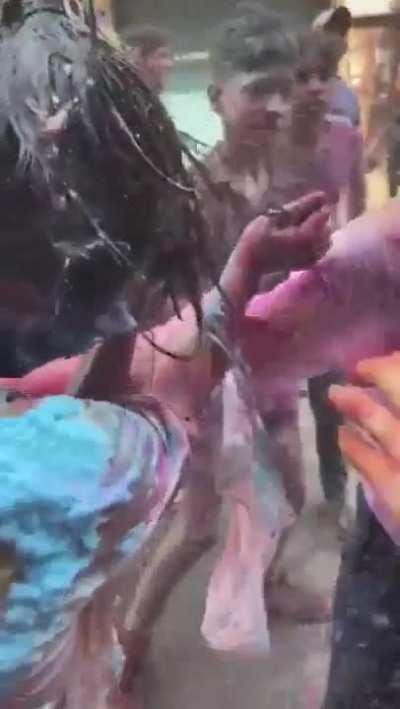 Japanese Girl Groped & Egged During Holi