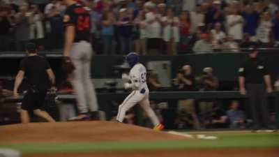View of Adolis Garcia's ALDS Game 3 home run and celebration from the field