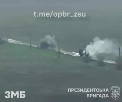 The Separate Presidential Brigade, using FPV and Qaud drones, caught and attacked a Russian AFV convoy moving along a supply route in rear area of the Russian front lines on the Novopavlivka Front. Posted on their telegram on 01/04/25 (Music from source)