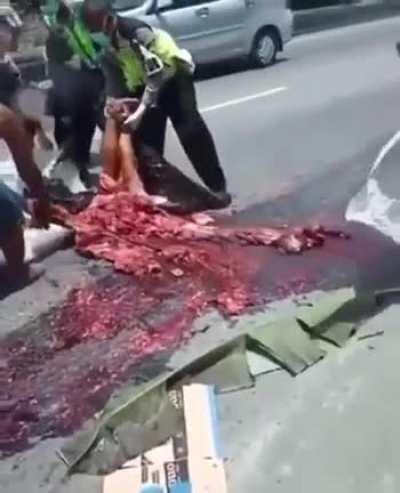 Video shows man get crushed by truck, then shows aftermath (warning: very fucking graphic!)