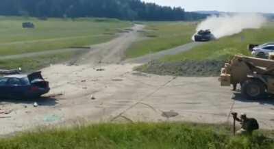 High speed tank vs. car