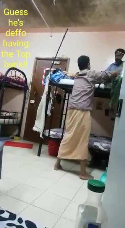 Guess he wanted the top bunk