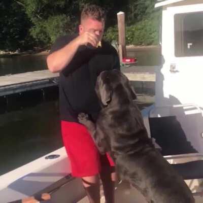 To give the dog a treat