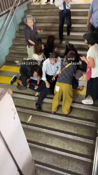 People come together to stop a man who was caught groping and taking unsolicited photos of women on a train in Japan.