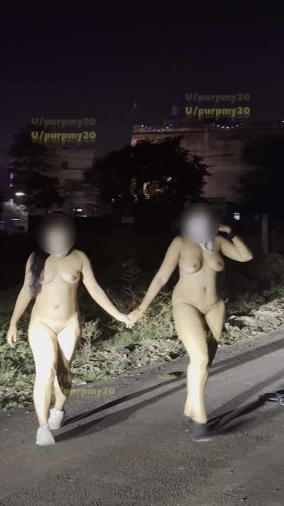 Walking on street naked at night with an awesome lady. Enjoy the view 🔥