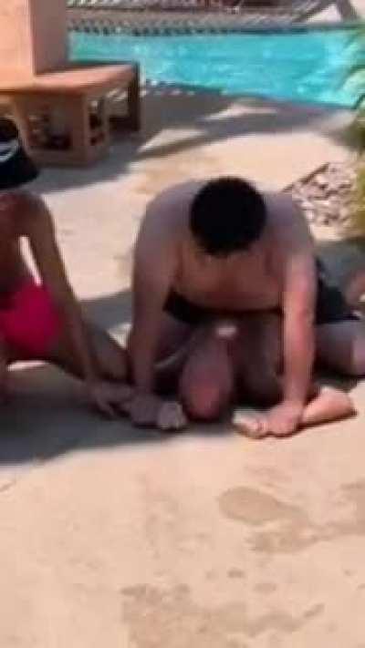 Older guy harrases my friends and I at a resort, tries to flip the story as soon as the camera is on, assaults me (6 ft 300 lbs guy) , and then I hug him. (Warning: Major plumber crack near the end of the video)