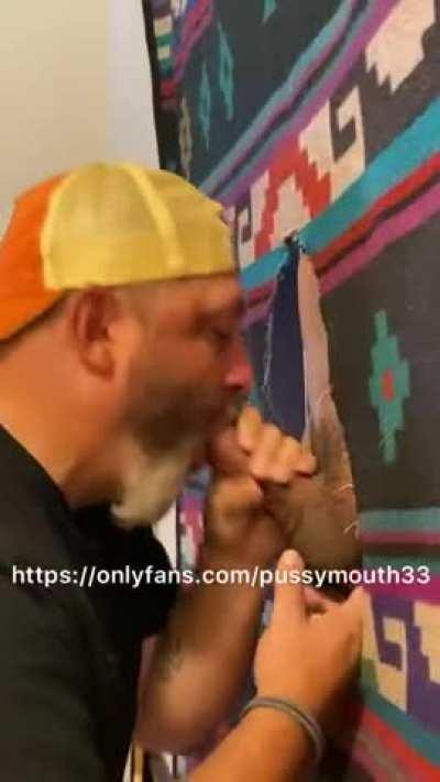 Athletic Latin man with uncut cock, visits my gloryhole. That perfect size cock to throat, and make his sweet load pop.