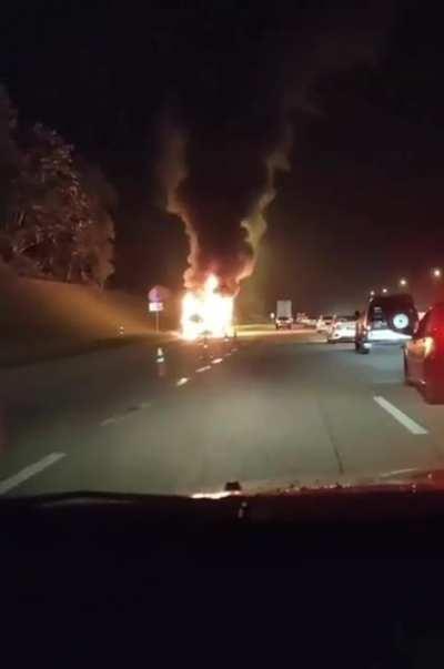 Driver escaped burning bus after it broke down on the highway