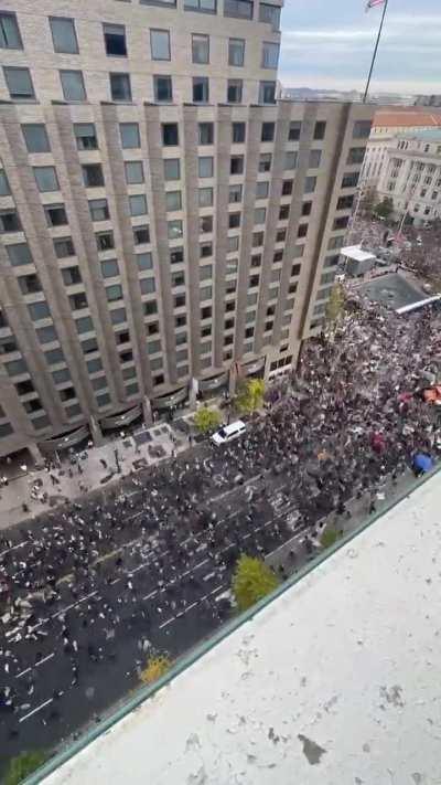 Timelapse of the 300,000 people that came to Washington DC and marched on the White House to condemn Biden for blocking a ceasefire, and for funding genocide in Gaza.