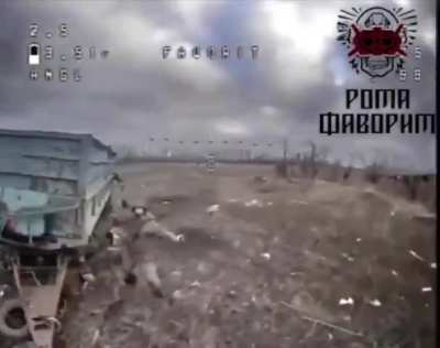 Footage of a Russian soldier trying to throw boards, shovels, and other things at an FPV quad to fight it off. In the end, he was able to destroy it right in front of him with a sapper shovel.