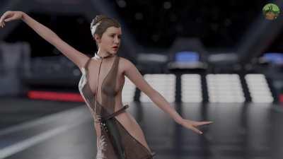 Leia dressed up in Oola's fishnets and belly dancing on the Imperial Bridge (Pornunga34)