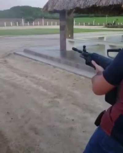 People of El Mayo testing out a new weapon that arrived