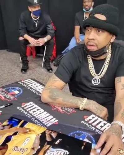 A young fan comes in with a Kobe and Iverson poster to get it signed by Iverson. AI says he wants one too