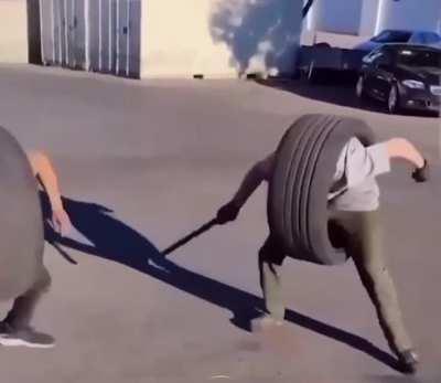 Two tires enter, one tire leaves