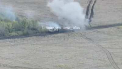 UA pov: Russian T-72B is hit with two rocket launchers in Donbas. Crew go to bail out, but it explodes