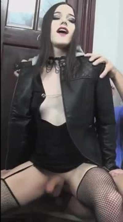 Feeling her cool black jacket