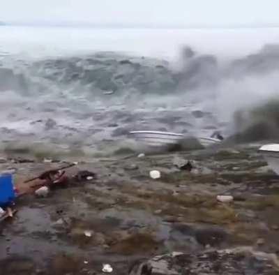 Greenland fishermen escaping remnants of a mega-tsunami