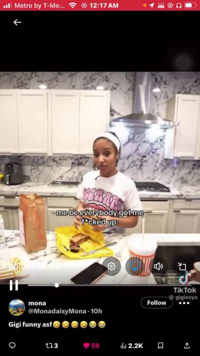 Loved that she clapped back cause they always saying shit about her Gigi funny dawg 😭😭☠️