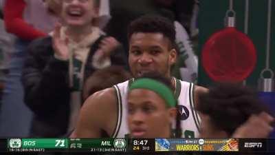 [Highlight] Giannis gets the and-1 over Marcus Smart attempting a charge and mouths “I cant f*cking stand that p*ssy”