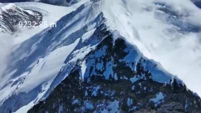 Drone footage from above Mount Everest, the highest peak of the world