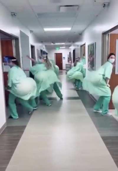 Hospital staff having some fun