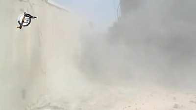 Nour al-Ghouta anti-tank gunner scores a rear hit on a Syrian Army T-72 in Qaboun - 9/11/2013