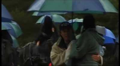 Nazgul with umbrellas. It was raining on the day Peter Jackson filmed the scene of Arwen being chased by the Nazgul in 