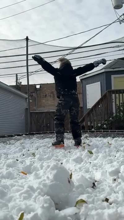 Trampoline snow bicycle kick