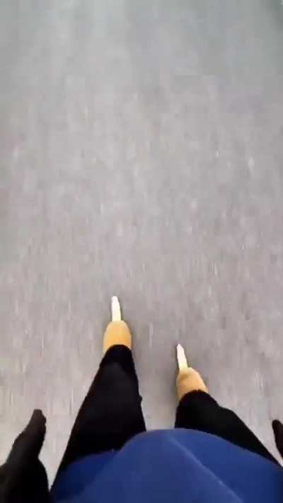 Ice skating down a hill on sticks (I think?)