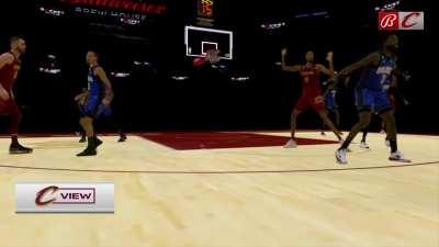 [Highlight] Cavaliers show off their C-View 3D replay technology... it's questionable graphics put a fans face in the basket on Evan Mobley's dunk