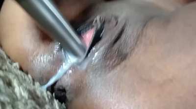 Metal looks so pretty in my creamy pussy