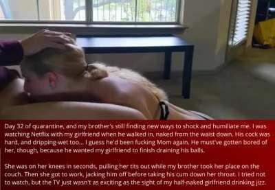 Quarantining with your GF was a mistake, Chapter 6 [cuckold][incest-ish]