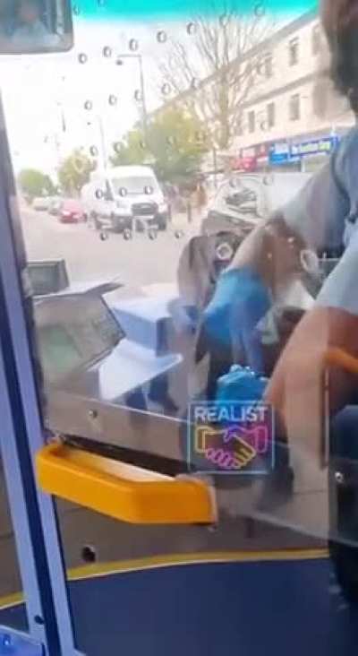 Racist boomer racially abuses and spits at a bus driver