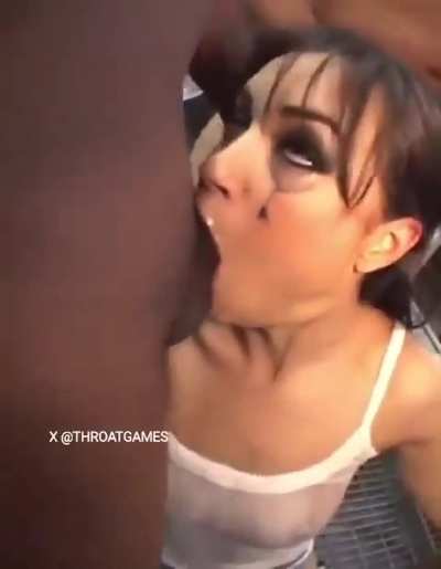 Sasha Grey getting her throat violated with his big black cock