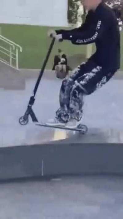 Let me ride a wheelie with my scooter on this bench WCGW