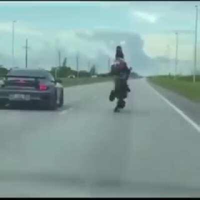 The moment where it looks like he's going to continue on foot without the bike