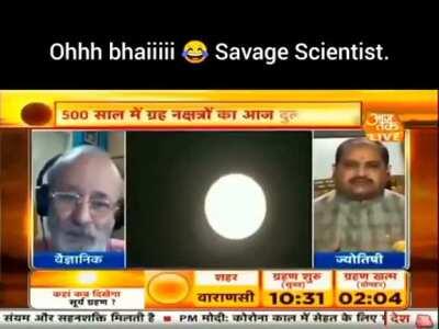 Scientist eats food on live TV after astrologer says that food should be avoided because of the solar eclipse.