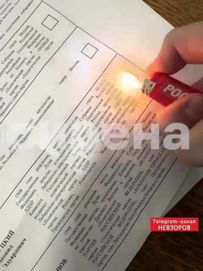 Simple video for those who think Russian elections aren't rigged. In voting places they give people pens with fire removing ink. Other pens are forbidden to bring