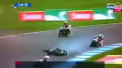 Moto gp bike snaps in half