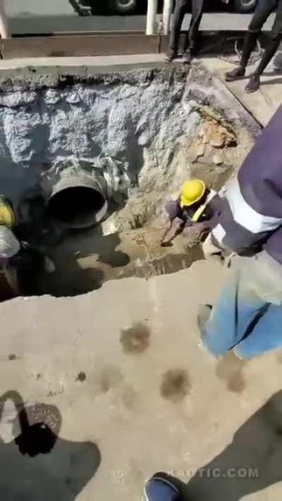 Man gets sucked into a pipe at work