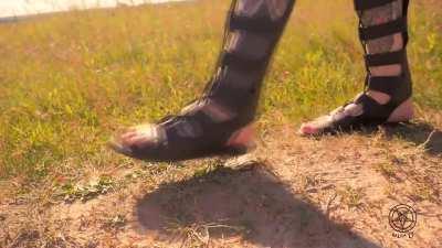 Helga Li in gladiator sandals - Snail