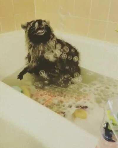 Taking a bubble bath