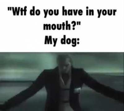 Old man dubiously laughing while running away