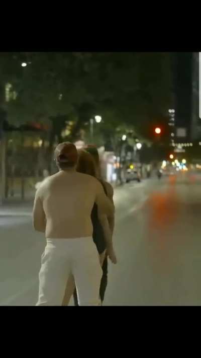 The police show up to two men about to fight