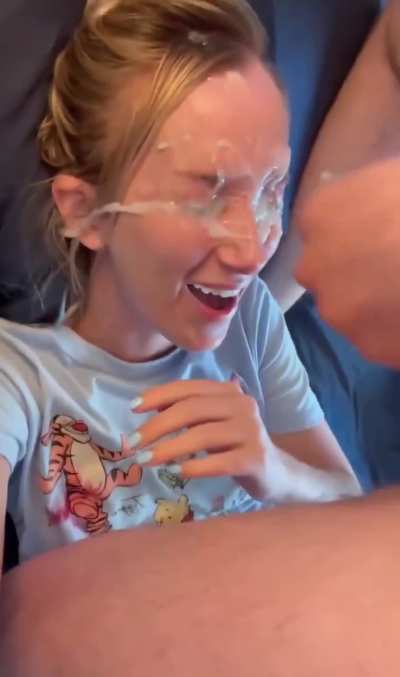 White girl takes huge load